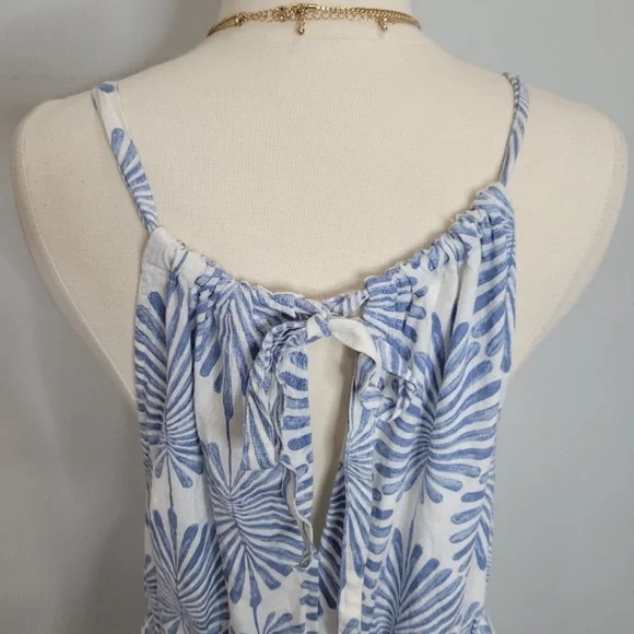 SMALL NEW Joie Blue Leaf Print Linen Viscose Rayon Blend Maxi Sundress S w/pocke